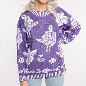 Vintage Metallic Rose Knit Sweater